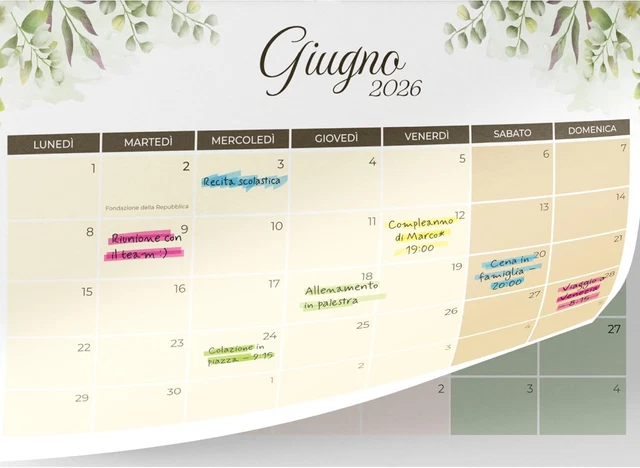 Calendario Da Parete Familiare 2026 – 30x30 Cm Con Lista Della Spesa E To Do, Sfondo Floreale