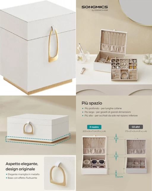 QWORK Portagioie Da Viaggio 3 Ripiani Con 2 Cassetti - Organizer Portatile Con Maniglia E Specchio, Regalo Ideale - 3