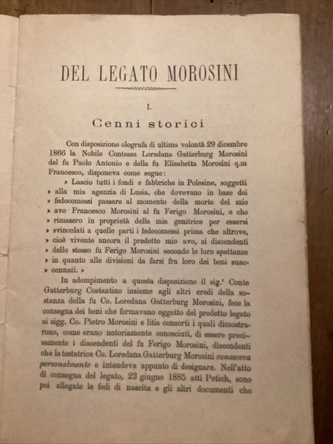 Lusia   -  Rovigo Successione Della Contessa Loredana Morosini 1861/1886
