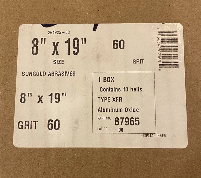 Sungold Abrasives 87965 Aluminum Oxide Sanding belt 8” X 19” 60 Grit 10 Pack EZ8