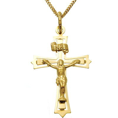 9CT Or Croix Crucifix Collier Pendentif Avec 18 " Chaîne en Or