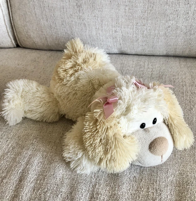 K LUXE KELLYTOY Puppy Dog Plush Cream Tan Pink Bows Floppy Laying 2013