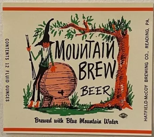 Vintage Mountain Brew Beer Label, Reading, PA, Hatfield McCoy Brewing 1960s