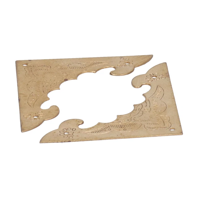 Juego de 8 protectores antiguos de esquina de latón caja de madera cubierta protectora de borde