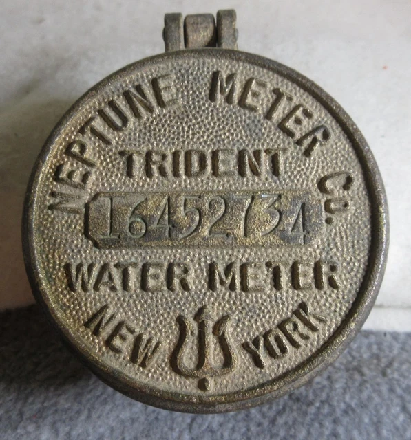 Vintage Neptune Water Meter Trident New York Brass Meter Lid Cover glass lens