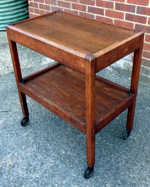 Art Deco antique Heals style solid oak 1 drawer 2 tier tea cake serving trolley