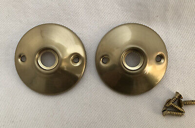 2 Vintage 1950s Doorknob Rose Backplate 2 1/4" Satin Brass EH