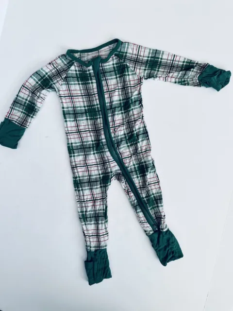 Little Sleepies Noel Plaid Bamboo Zippy One Piece Green Red Size 0-3 Months Xmas