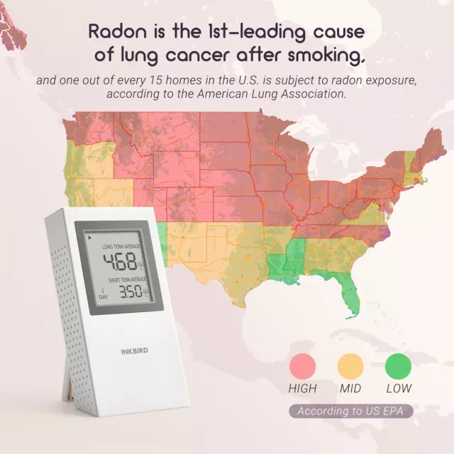 Indoor Radon Detector Fast/Accurate Radon Tester Short/Long Term Monitoring Home 2