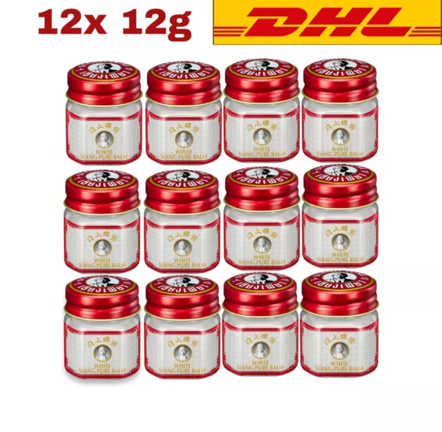 12x Siang Pure  White massage Balm Muscle Pain Relieve Sprain Bruises 12g.