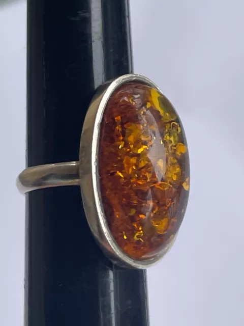 Vintage Large Native American Navajo Sterling Silver Amber Beautiful  Ring 3