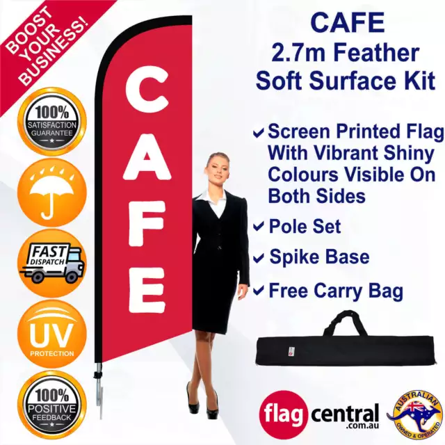 CAFE Red 2.7m Feather Flag/Banner Kit with Spike *UV Protected *Knife Banner