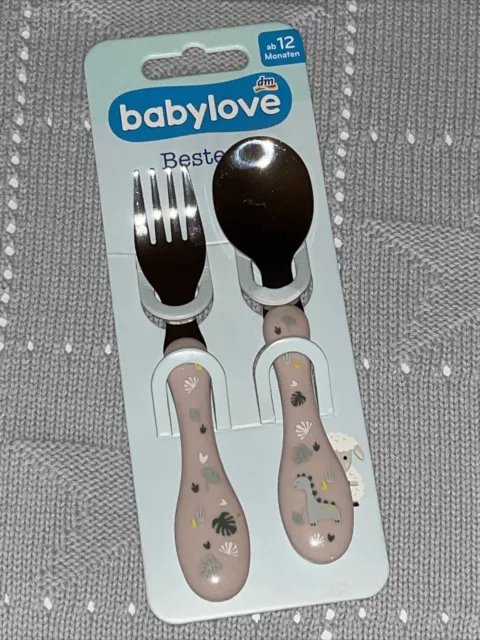 NEU ⭐️ BABYLOVE ❤️ Besteck * Gabel & Löffel  ❤️Rosa * Dinos ❤️ ab 12 Monaten