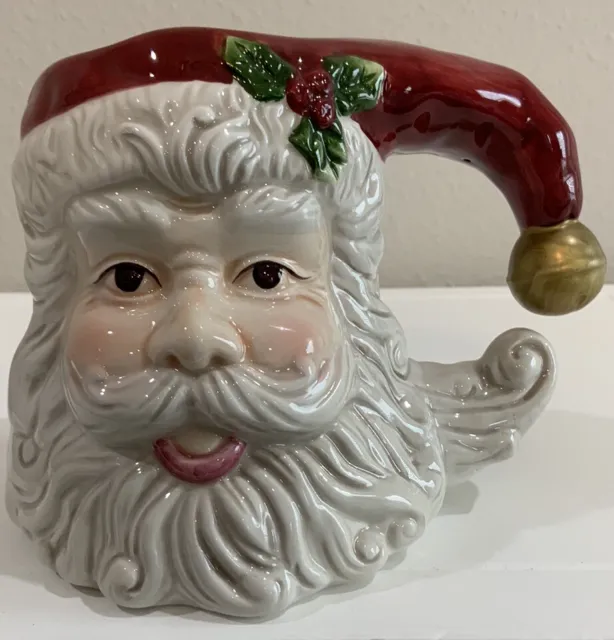 Vintage Santa Head Coffee Tea Mug Cup Holly Berries Gold Accents Ornate EUC