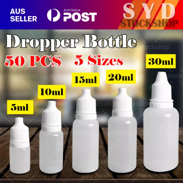 50 Empty Plastic Dropper Bottle Squeezable Drop Liquid Container 5/10/15/20/30ml