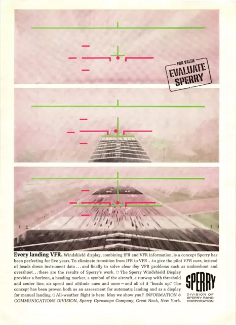 1964 Print Ad Sperry Rand Aircraft Windshield Display