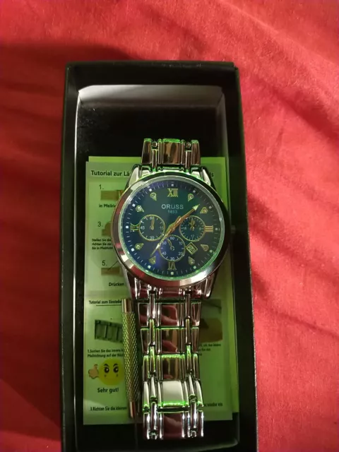 Oruss Men's Watches Waterproof stainless steel Analog Wristwatch Blue Dial
