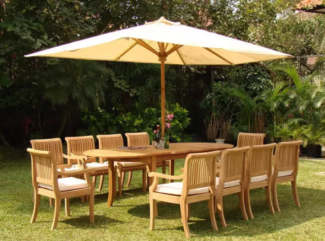 DSGV Grade-A Teak 11 pc Dining 94" Oval Table 10 Arm Chair Set Outdoor Furniture
