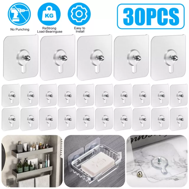 30Pcs Free Punching Seamless Screw Sticker Self Adhesive Hanging Hooks Reusable