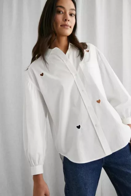 Brand New Rails Long Sleeve Janae Shirt - White Eyelet Hearts $198