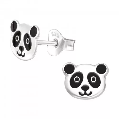 925 Sterling Silver Stud Earrings Panda Face Pair of Ear Studs Gift Boxed