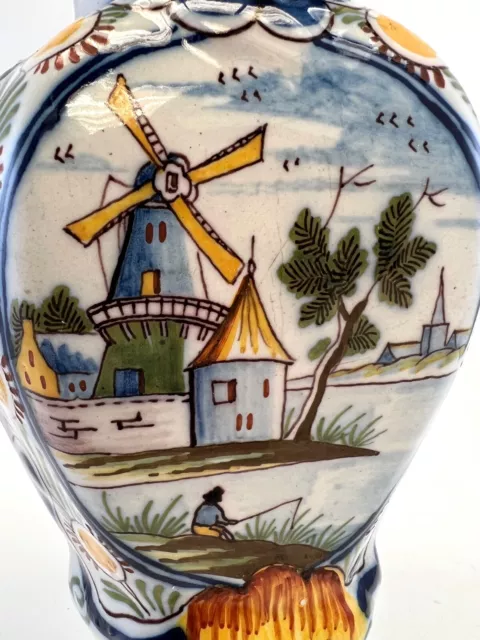 Pot couvert vase potiche faïence Delft oiseau perroquet fleurs XIXè siècle 3