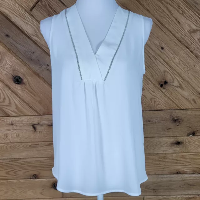 Ivanka Trump Womens Blouse Top Sleeveless V Neck Pullover White Size Small