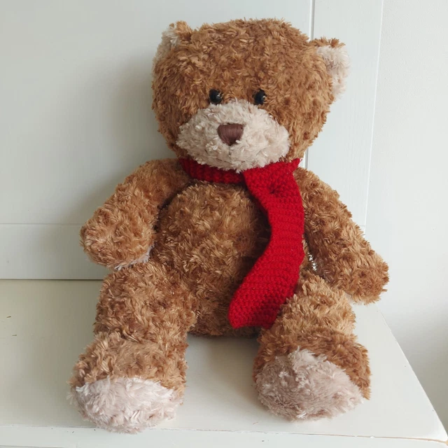 BHS BROWN TEDDY Bear Plush With Red Knitted Scarf 23" Stuffed Cuddly ...