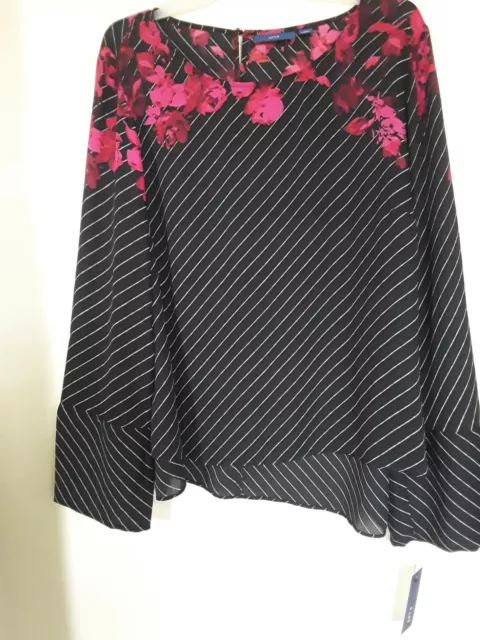 APT 9 $40 Black Striped Floral  Top  Shirt Women's Sz L NEW