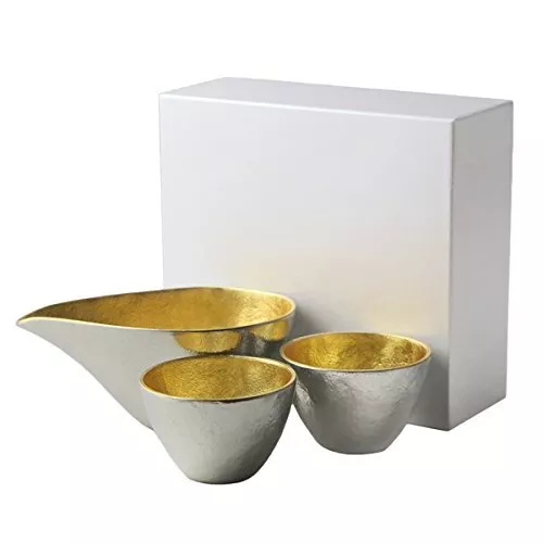 Nosaku Japanese Sake Cup Tokkuri Set Ochoko High Quality Genuine tin Gold