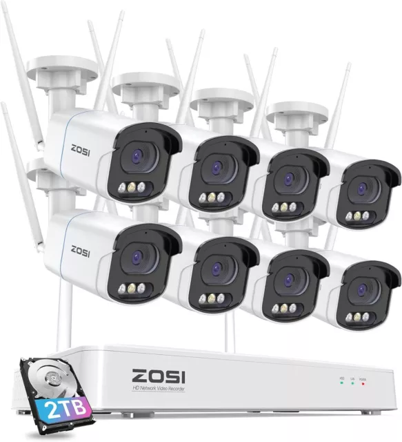 ZOSI Sistema de Vigilancia Inalámbrico 4MP Cámara WiFi 2TB Disco Duro para Hogar