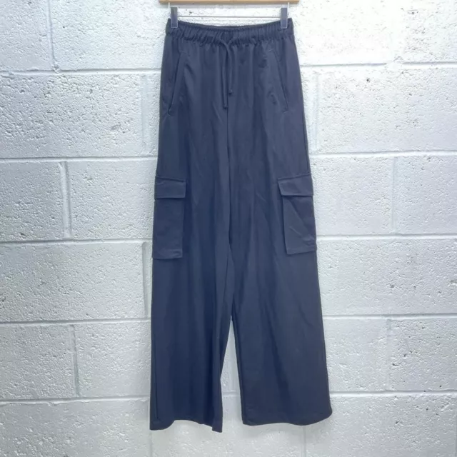 H&M Pantaloni Cargo Neri Tessuti A Gamba Larga Vita Alta Stretch Y2K