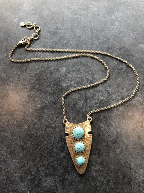 Necklace Lucky Brand Boho Arrowhead Faux Turquoise and Gold Tone on 24" Chain