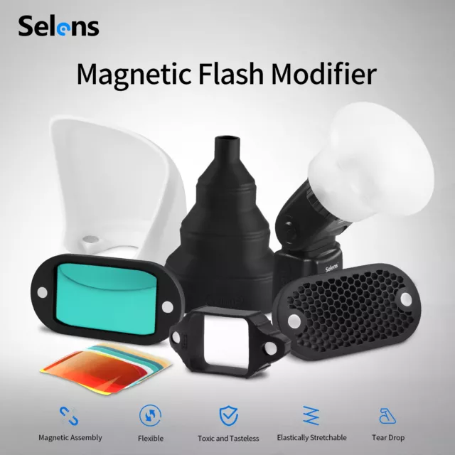 Selens Magnetic Flash Modifier Bounce Diffuser Grip Snoot Colours Gel Filter