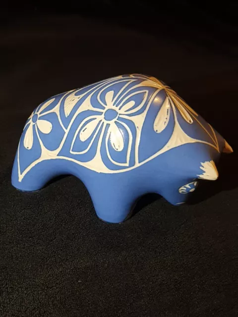 Rare Vintage Pablo Zabal Signed Chilian Ceramic Pottery Art Blue Zoo Bull