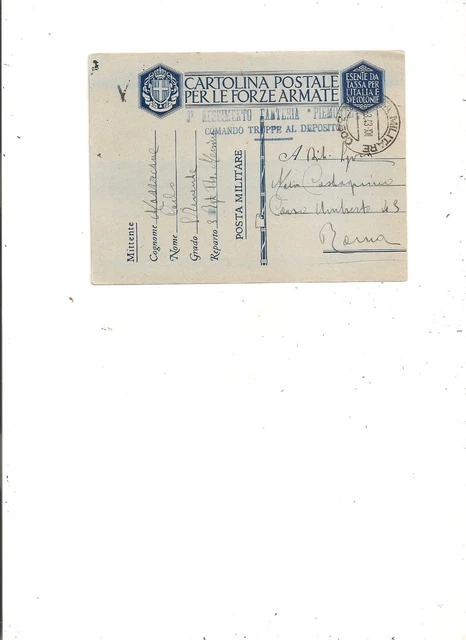 Posta Militare 3500 Sicilia -3°Reggimento Fanteria Piemonte- Messina 26/3/1943