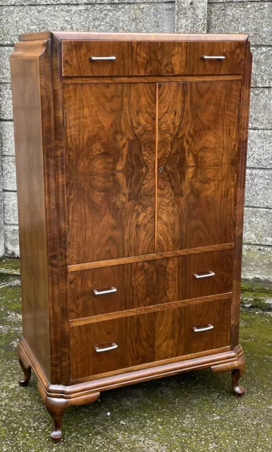 Superb Walnut Art Deco Tallboy Cabinet/  Huge Storage Chest Amazing Veneers