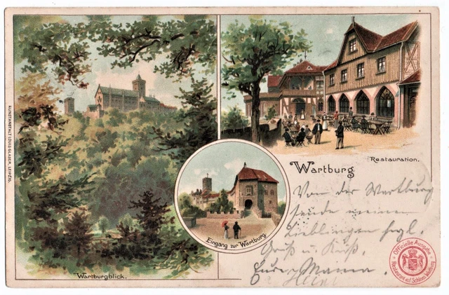 alte Litho-Ak Eisenach, Gruss von der Wartburg, gelaufen 1903