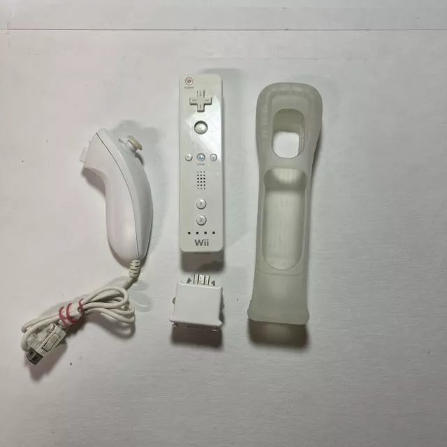 Original White Wii Remote & Nunchuck Motion Plus With Adapter &  Cover Tested !