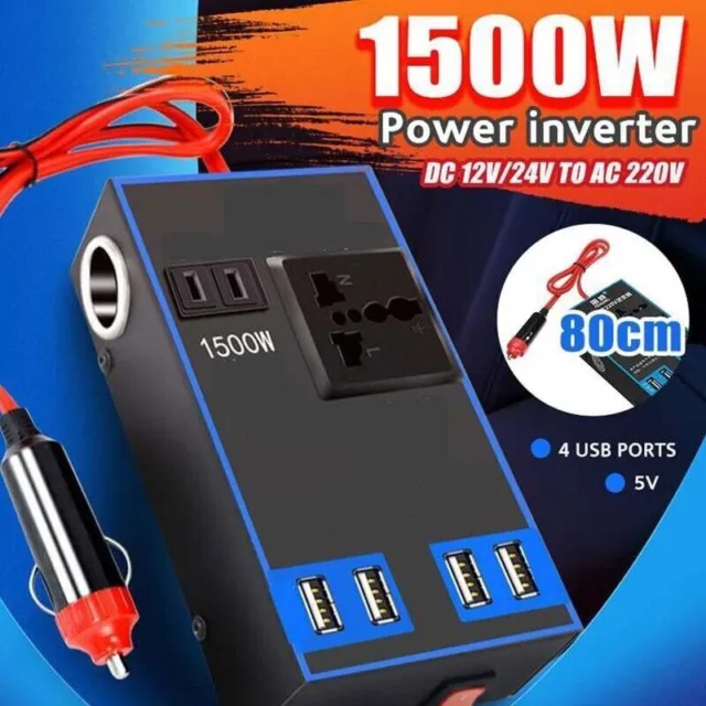 Car Power Inverter Converter Dc 12v To Ac 240v USB 4 UK Socket Wave 1500w Adapte