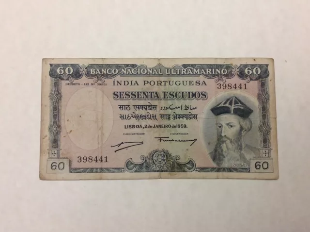 ~ Portuguese India 60 Escudos 1959 P-42 Last Issue