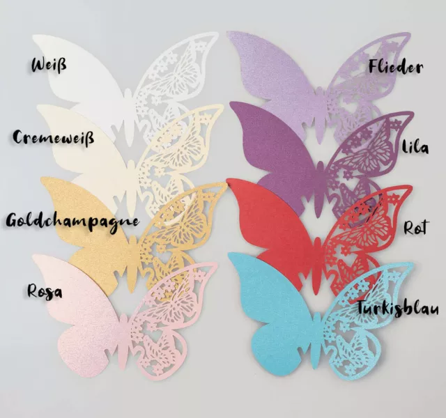 10 -100 Hochzeit Tischkarten Schmetterling Glas Platzkarte Namenskarten Deko