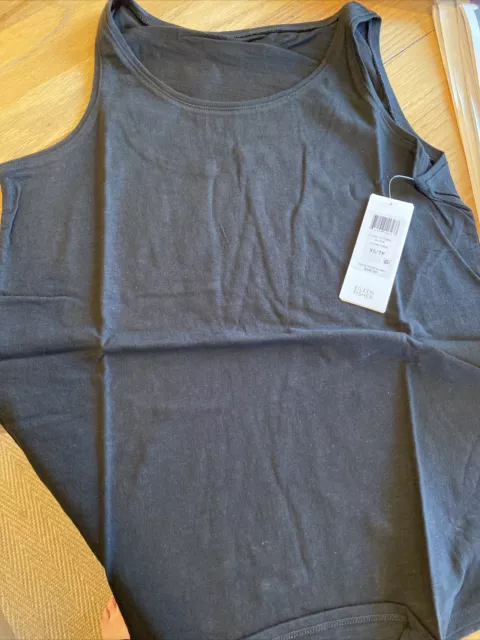 EILEEN FISHER Black Slubby Organic Cotton Jersey Tank, Size XS NWT $68