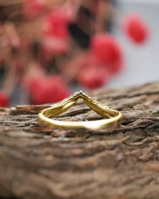 2CT ROUND LAB Created Diamond Chevron Band Wedding Ring 14K Yellow Gold ...