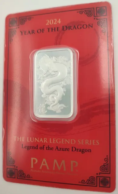 Lingot Argent Silver minted 10g PAMP 2024 année du Dragon 999.0 - carte scellée 2