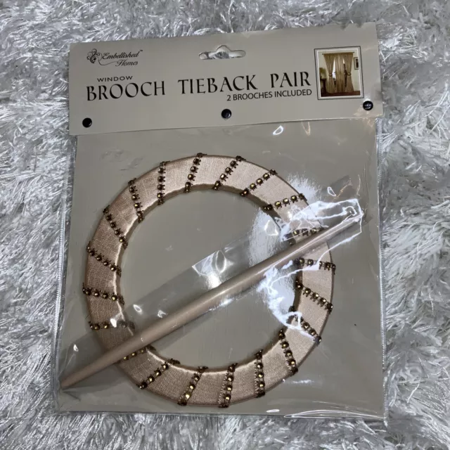 Window Brooch Tieback Pair Window Curtain Ivory Gold Accent Drapery Holder New