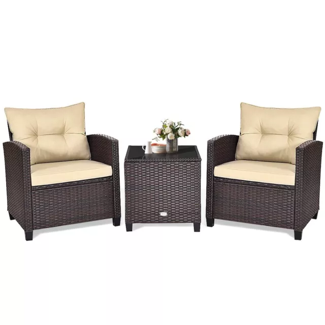 3er Set Sitzgruppe Rattan Gartenmöbel Lounge Set Balkonmöbel mit Sitzkissen