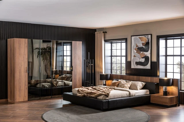 Chambre à Coucher Set Lit Braun Penderie 2x Table de Chevet Complet 4tlg