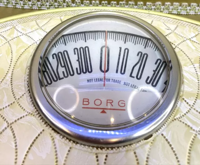 Vintage BORG Bathroom Scale Yellow MCM Retro Decor Works 1950's-60's Metal Dial 3