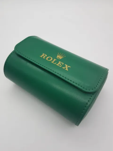 ROLEX New Watch Case Leather ette Green Pouch Box Travel SLIGHT SECOND